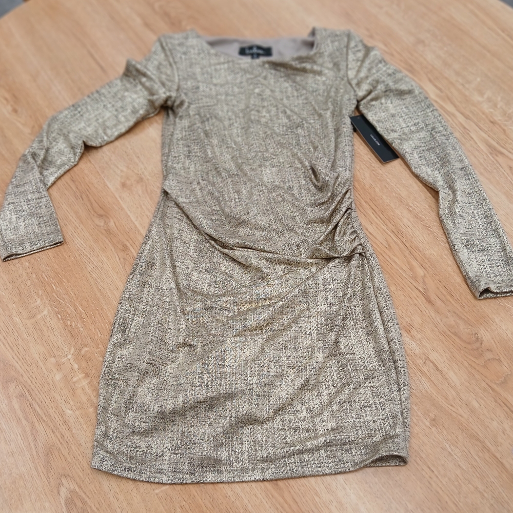 Lulu's Shimmering Gold Long Sleeve Dress